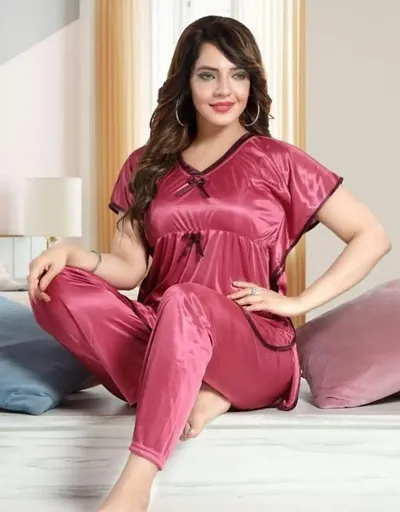 Kiara Solid Kaftan Nightsuit For Women