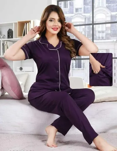 Preethi Solid Collared Night Suit For Women