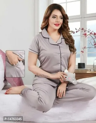 Nightsuits For Women/Preethi Solid Collared Night Suit For Women-thumb0
