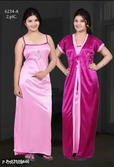 Satin Embroidered Nightwear For Women-thumb0