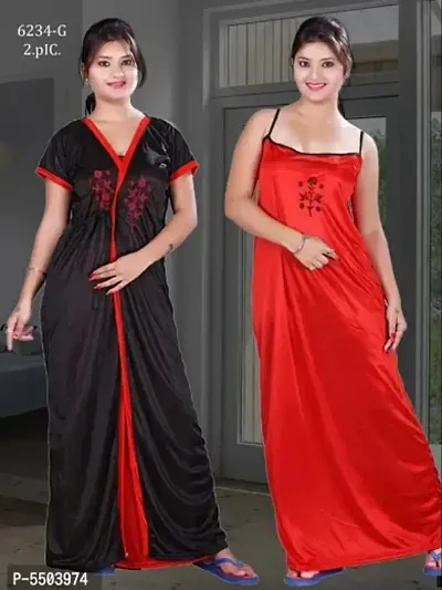 Stylish Satin Nighty With Robe For Women