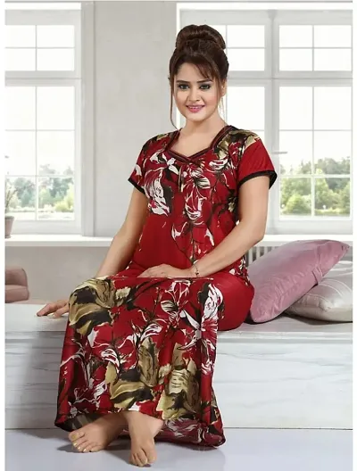 Best Selling Satin Floral Nighty/Night Gown/Night Dress For Women