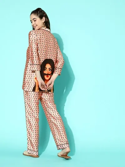 Boss Lady Back Printed Pyjama Set/Night Suit For Women