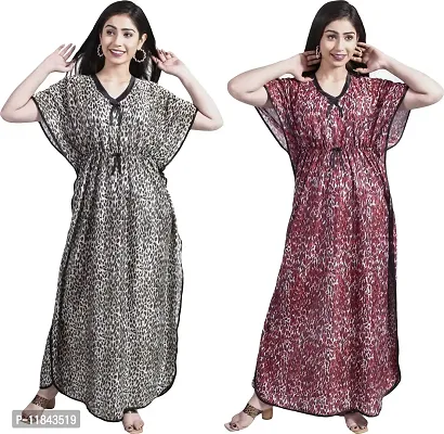 Multicoloured Satin Printed Nightwear For Women