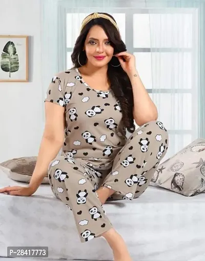 Classic Satin Printed Panda Night Suit For Women