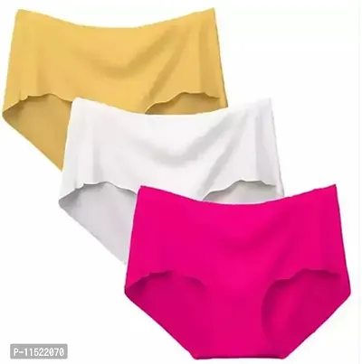 Stylish Multicoloured Cotton Blend Solid Briefs For Women Pack Of 3-thumb0