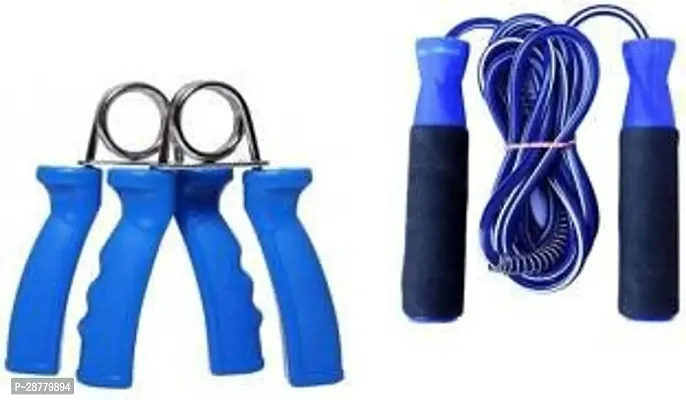 Blue PVC Strengthener Trainer Adjustable Hand Grip with Gym Skipping Rope (Pack of 3)