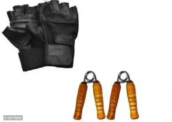Wooden Hand Strengthener Grip with Leather Gloves (Pack of 4)