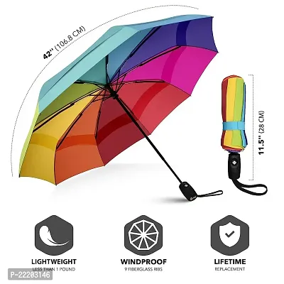 Virza trade Windproof Travel Umbrella with Teflon Coating (Rainbow)-thumb4