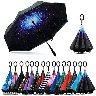 VIRZA TRADE Automatic Inverted Reversible No Drip Umbrella with C Shape Handle (Multi)-thumb5