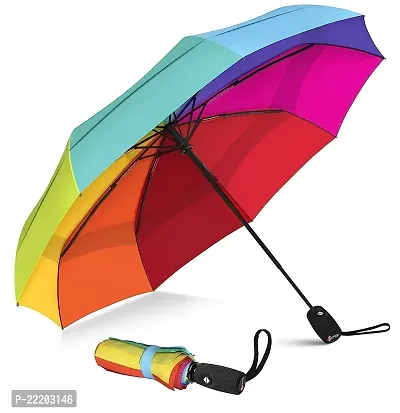 Virza trade Windproof Travel Umbrella with Teflon Coating (Rainbow)