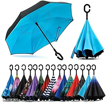 VIRZA TRADE Automatic Inverted Reversible No Drip Umbrella with C Shape Handle (Multi)-thumb2