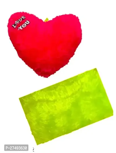 Sparkling Red Heart Shaped And Light Green Rectangular Stuffed Pillow Gift To Girl Small Baby Pack Of 2