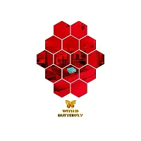 Look Decor 14 Hexagon Red With 10 Butterfly Golden Acrylic Mirror Wall Sticker|Mirror For Wall|Mirror Stickers For Wall|Wall Mirror|Flexible Mirror|3D Mirror Wall Stickers|Wall Sticker Cp-228-thumb1