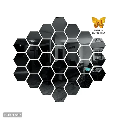 Look Decor 30 Hexagon Black-Cp146 Acrylic Mirror Wall Sticker|Mirror For Wall|Mirror Stickers For Wall|Wall Mirror|Flexible Mirror|3D Mirror Wall Stickers|Wall Sticker Cp-672-thumb2