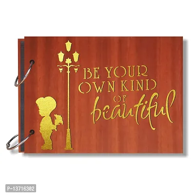 Look Decor Be Your Own kind  Artworks Wooden Photo Album Scrap Book With 10 Butterfly 3D Acrylic Sticker 40 Pages Plus 2 Glitter Golden Paper Sheets - Size (22 cm x 16 cm) Gift Item