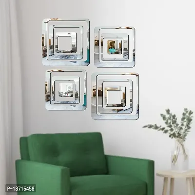 Look Decor 12 Square Silver Acrylic Mirror Wall Sticker|Mirror For Wall|Mirror Stickers For Wall|Wall Mirror|Flexible Mirror|3D Mirror Wall Stickers|Wall Sticker Cp-4