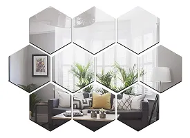 Look Decor 10 Hexagon Silver Acrylic Mirror Wall Sticker|Mirror For Wall|Mirror Stickers For Wall|Wall Mirror|Flexible Mirror|3D Mirror Wall Stickers|Wall Sticker Cp-512-thumb1