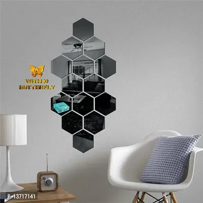 Look Decor 14 Hexagon Black-Cp14 Acrylic Mirror Wall Sticker|Mirror For Wall|Mirror Stickers For Wall|Wall Mirror|Flexible Mirror|3D Mirror Wall Stickers|Wall Sticker Cp-540-thumb3