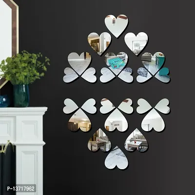 Look Decor 12 Large 12 Small Heart Silver-Cp774 Acrylic Mirror Wall Sticker|Mirror For Wall|Mirror Stickers For Wall|Wall Mirror|Flexible Mirror|3D Mirror Wall Stickers|Wall Sticker Cp-1300