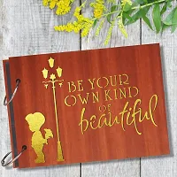 Look Decor Be Your Own kind  Artworks Wooden Photo Album Scrap Book With 10 Butterfly 3D Acrylic Sticker 40 Pages Plus 2 Glitter Golden Paper Sheets - Size (22 cm x 16 cm) Gift Item-thumb1