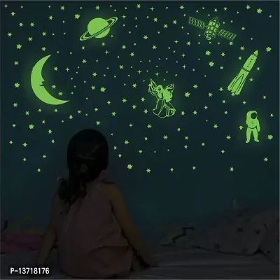 Look Decor Green Fluorescent ( Radium Sticker) Night Glow In The Dark, Star Astronomy Wall Stickers (Pack Of 201 Stars Big And Small) - Complete Sky Code-109-thumb0
