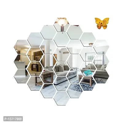 Look Decor 30 Hexagon Silver And 10 Butterfly Acrylic Mirror Wall Sticker|Mirror For Wall|Mirror Stickers For Wall|Wall Mirror|Flexible Mirror|3D Mirror Wall Stickers|Wall Sticker Cp-1322-thumb0