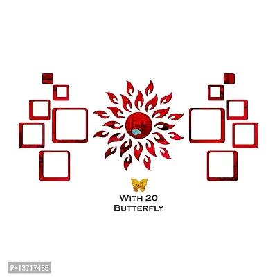 Look Decor Sun 12 Square Red 20 Butterfly-Cp316 Acrylic Mirror Wall Sticker|Mirror For Wall|Mirror Stickers For Wall|Wall Mirror|Flexible Mirror|3D Mirror Wall Stickers|Wall Sticker Cp-842-thumb2