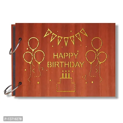 Look Decor Happy Birthday Cake Artworks Wooden Photo Album Scrap Book With 10 Butterfly 3D Acrylic Sticker 40 Pages Plus 2 Glitter Golden Paper Sheets - Size (22 cm x 16 cm) Gift Item
