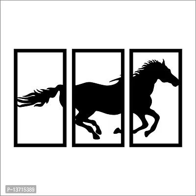 Look Decor Horse Wall Sculptures, Wall Art, Wall Decor, Black wooden art home decor items for Livingroom Bedroom Kitchen Office Wall, Wall Stickers And Murals (29 X15.5)-thumb2