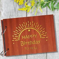 Look Decor Happy Birthday Sun Artworks Wooden Photo Album Scrap Book With 10 Butterfly 3D Acrylic Sticker 40 Pages Plus 2 Glitter Golden Paper Sheets - Size (22 cm x 16 cm) Gift Item-thumb1