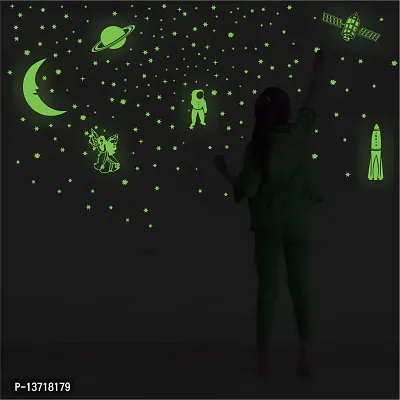 Look Decor Green Fluorescent ( Radium Sticker) Night Glow In The Dark, Star Astronomy Wall Stickers (Pack Of 201 Stars Big And Small) - Complete Sky Code-112