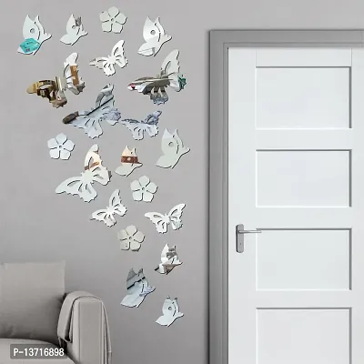 Look Decor Butterfly Silver Acrylic Mirror Wall Sticker|Mirror For Wall|Mirror Stickers For Wall|Wall Mirror|Flexible Mirror|3D Mirror Wall Stickers|Wall Sticker Cp-315