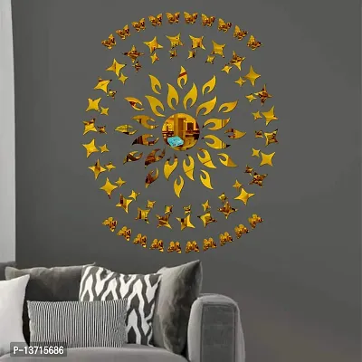 Look Decor Sun Flame 25 Small 25 Large Star With 20 Butterfly Golden Acrylic Mirror Wall Sticker|Mirror For Wall|Mirror Stickers For Wall|Wall Mirror|Flexible Mirror|3D Mirror Wall Stickers|Wall Sticker Cp-180