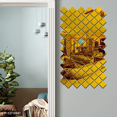 Look Decor 100 Square Golden Acrylic Mirror Wall Sticker|Mirror For Wall|Mirror Stickers For Wall|Wall Mirror|Flexible Mirror|3D Mirror Wall Stickers|Wall Sticker Cp-360