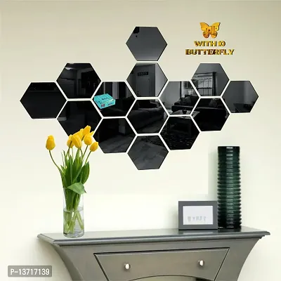 Look Decor 14 Hexagon Black-Cp12 Acrylic Mirror Wall Sticker|Mirror For Wall|Mirror Stickers For Wall|Wall Mirror|Flexible Mirror|3D Mirror Wall Stickers|Wall Sticker Cp-538-thumb3