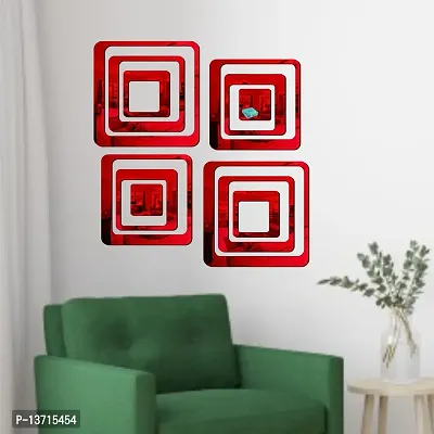 Look Decor 12 Square Red Acrylic Mirror Wall Sticker|Mirror For Wall|Mirror Stickers For Wall|Wall Mirror|Flexible Mirror|3D Mirror Wall Stickers|Wall Sticker Cp-2