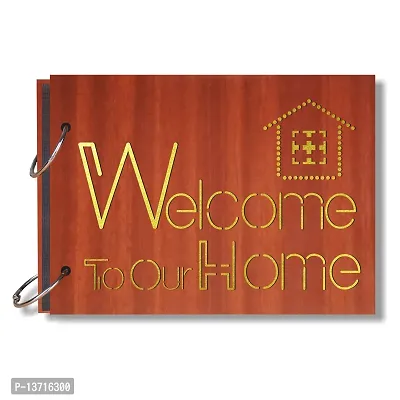 Look Decor Welcome To Our Home  Artworks Wooden Photo Album Scrap Book With 10 Butterfly 3D Acrylic Sticker 40 Pages Plus 2 Glitter Golden Paper Sheets - Size (22 cm x 16 cm) Gift Item-thumb0
