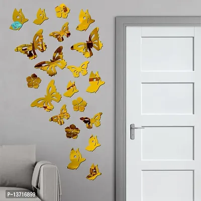 Look Decor Butterfly Golden Acrylic Mirror Wall Sticker|Mirror For Wall|Mirror Stickers For Wall|Wall Mirror|Flexible Mirror|3D Mirror Wall Stickers|Wall Sticker Cp-316