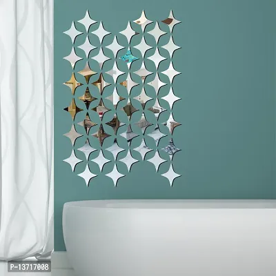 Look Decor 50 Star Silver Acrylic Mirror Wall Sticker|Mirror For Wall|Mirror Stickers For Wall|Wall Mirror|Flexible Mirror|3D Mirror Wall Stickers|Wall Sticker Cp-416