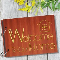 Look Decor Welcome To Our Home  Artworks Wooden Photo Album Scrap Book With 10 Butterfly 3D Acrylic Sticker 40 Pages Plus 2 Glitter Golden Paper Sheets - Size (22 cm x 16 cm) Gift Item-thumb1