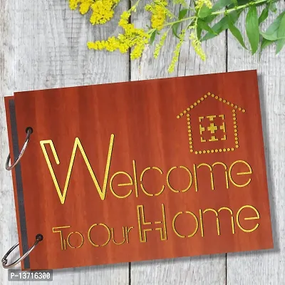 Look Decor Welcome To Our Home  Artworks Wooden Photo Album Scrap Book With 10 Butterfly 3D Acrylic Sticker 40 Pages Plus 2 Glitter Golden Paper Sheets - Size (22 cm x 16 cm) Gift Item-thumb2