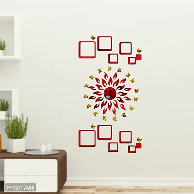 Look Decor Sun 12 Square Red 20 Butterfly-Cp317 Acrylic Mirror Wall Sticker|Mirror For Wall|Mirror Stickers For Wall|Wall Mirror|Flexible Mirror|3D Mirror Wall Stickers|Wall Sticker Cp-843