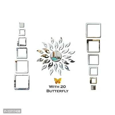 Look Decor Sun 12 Square Silver 20 Butterfly-Cp321 Acrylic Mirror Wall Sticker|Mirror For Wall|Mirror Stickers For Wall|Wall Mirror|Flexible Mirror|3D Mirror Wall Stickers|Wall Sticker Cp-847-thumb2