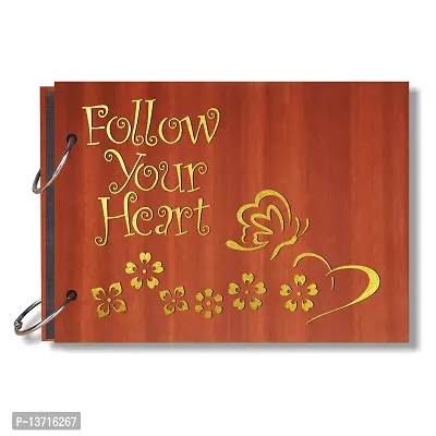 Look Decor Follow Your Heart Artworks Wooden Photo Album Scrap Book With 10 Butterfly 3D Acrylic Sticker 40 Pages Plus 2 Glitter Golden Paper Sheets - Size (22 cm x 16 cm) Gift Item