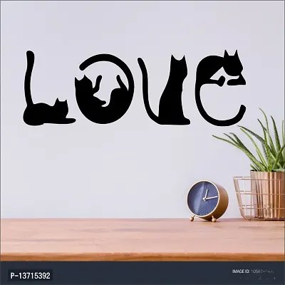 Look Decor Love Cat Wall Sculptures, Wall Art, Wall Decor, Black wooden art home decor items for Livingroom Bedroom Kitchen Office Wall, Wall Stickers And Murals (29 X 10 cm)
