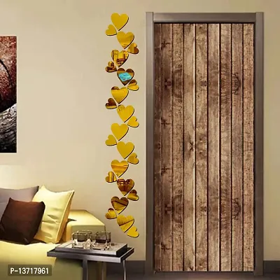 Look Decor 12 Large 12 Small Heart Golden-Cp773 Acrylic Mirror Wall Sticker|Mirror For Wall|Mirror Stickers For Wall|Wall Mirror|Flexible Mirror|3D Mirror Wall Stickers|Wall Sticker Cp-1299