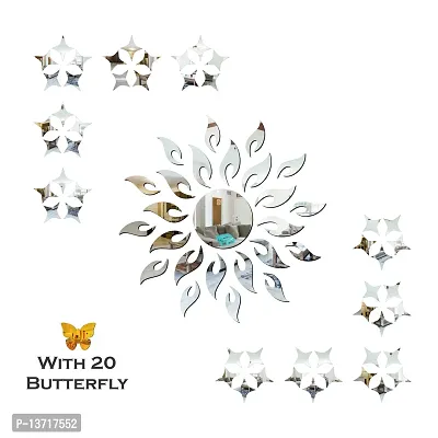Look Decor Sun 50 Star Silver 20 Butterfly-Cp381 Acrylic Mirror Wall Sticker|Mirror For Wall|Mirror Stickers For Wall|Wall Mirror|Flexible Mirror|3D Mirror Wall Stickers|Wall Sticker Cp-907-thumb2