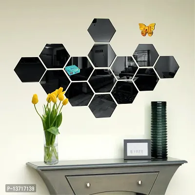 Look Decor 14 Hexagon Black-Cp12 Acrylic Mirror Wall Sticker|Mirror For Wall|Mirror Stickers For Wall|Wall Mirror|Flexible Mirror|3D Mirror Wall Stickers|Wall Sticker Cp-538