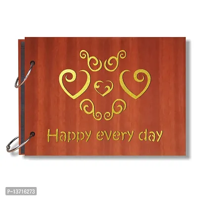 Look Decor Happy Every Day Artworks Wooden Photo Album Scrap Book With 10 Butterfly 3D Acrylic Sticker 40 Pages Plus 2 Glitter Golden Paper Sheets - Size (22 cm x 16 cm) Gift Item